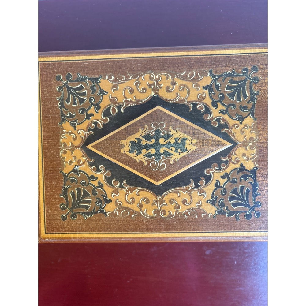 Vintage Marquetry Wood Jewelry Box Inlay Footed Pink Tufted Satin Lining Trinket - Picture 2 of 8